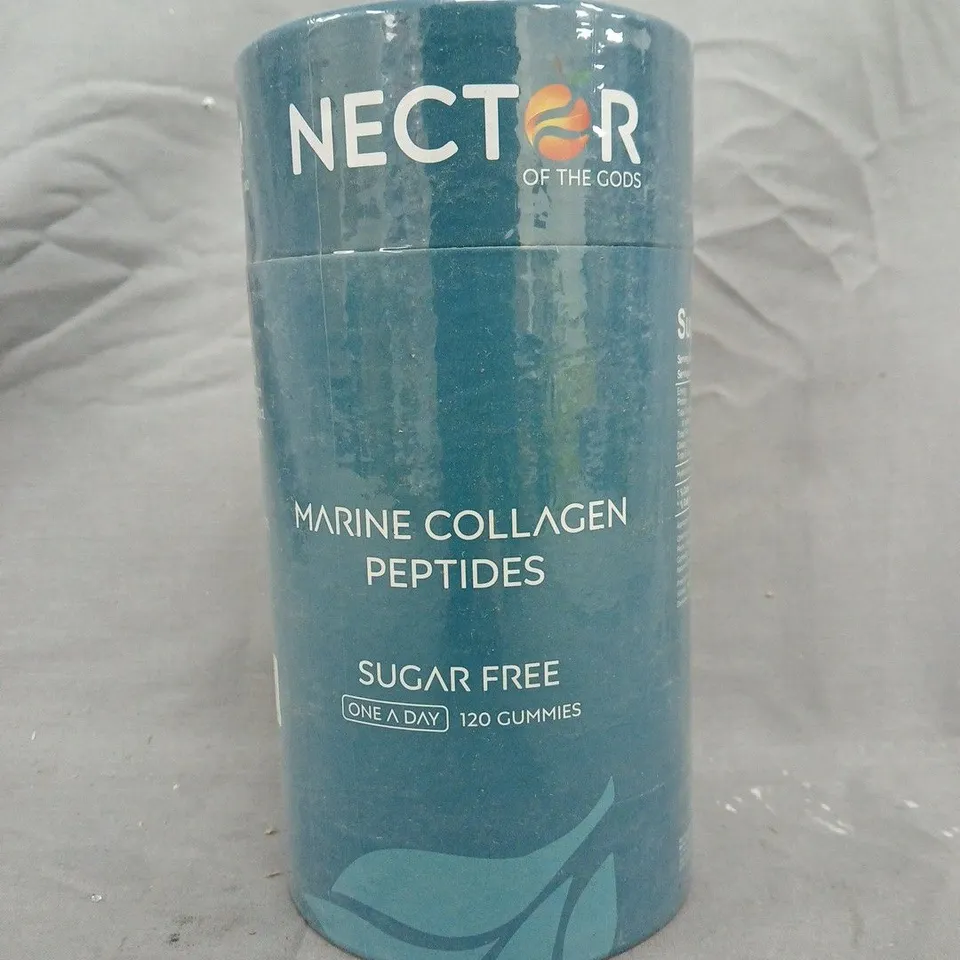 BOX OF APPROXIMATELY 20 SEALED CONTAINERS OF NECTAR OF THE GODS MARINE COLLAGEN PEPTIDES – SUGAR FREE GUMMIES (120 GUMMIES PER CONTAINER)
