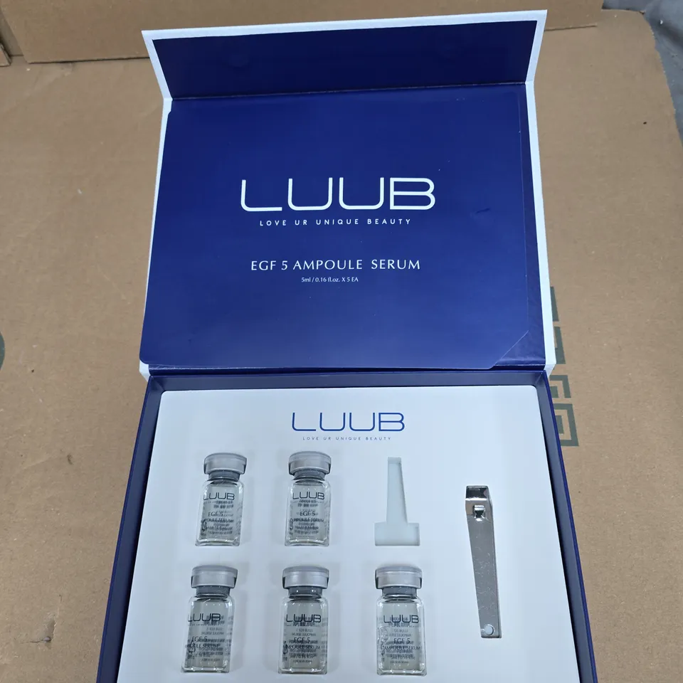 LUUB EGF5 AMPOULE SERUM SET – 5 X 5ML AMPOULES, BOXED SKINCARE