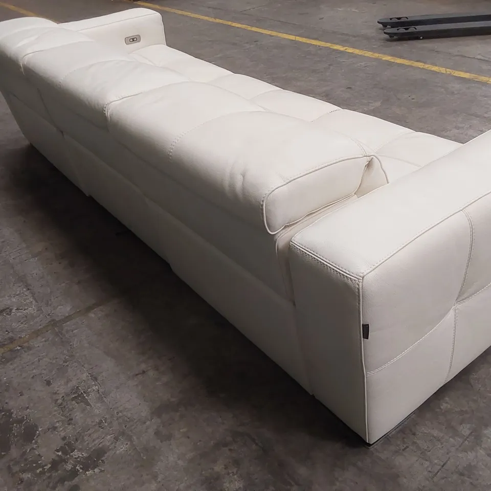 QUALITY DESIGNER ITALIAN MADE SAVVANNE LARGE 4 SEATER ELECTRIC RECLINER LEATHER SOFA - WHITE