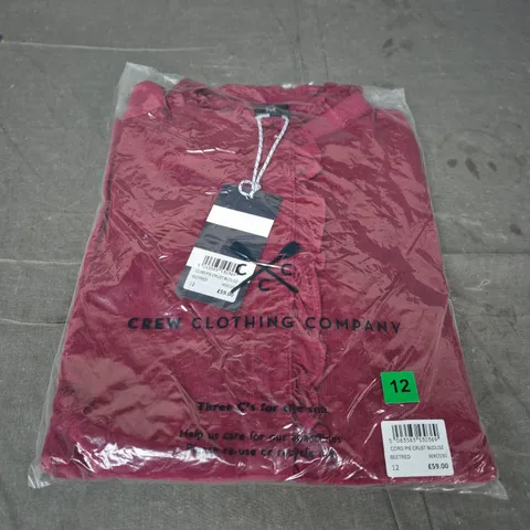 CREW CLOTHING COMPANY CORD PIE CRUST BLOUSE – PINK, UK 12