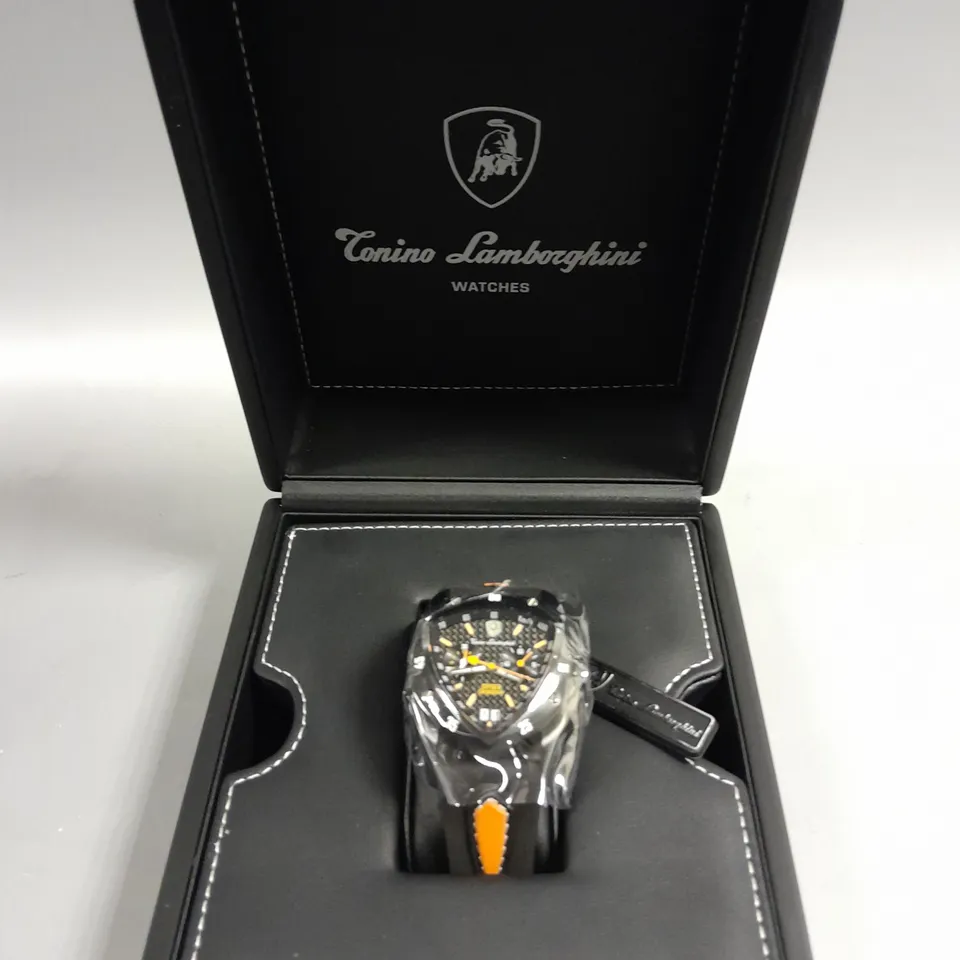 BOXED TONINO LAMBORGHINI MEN'S SPYDER ORANGE CHRONOGRAPH WATCH 