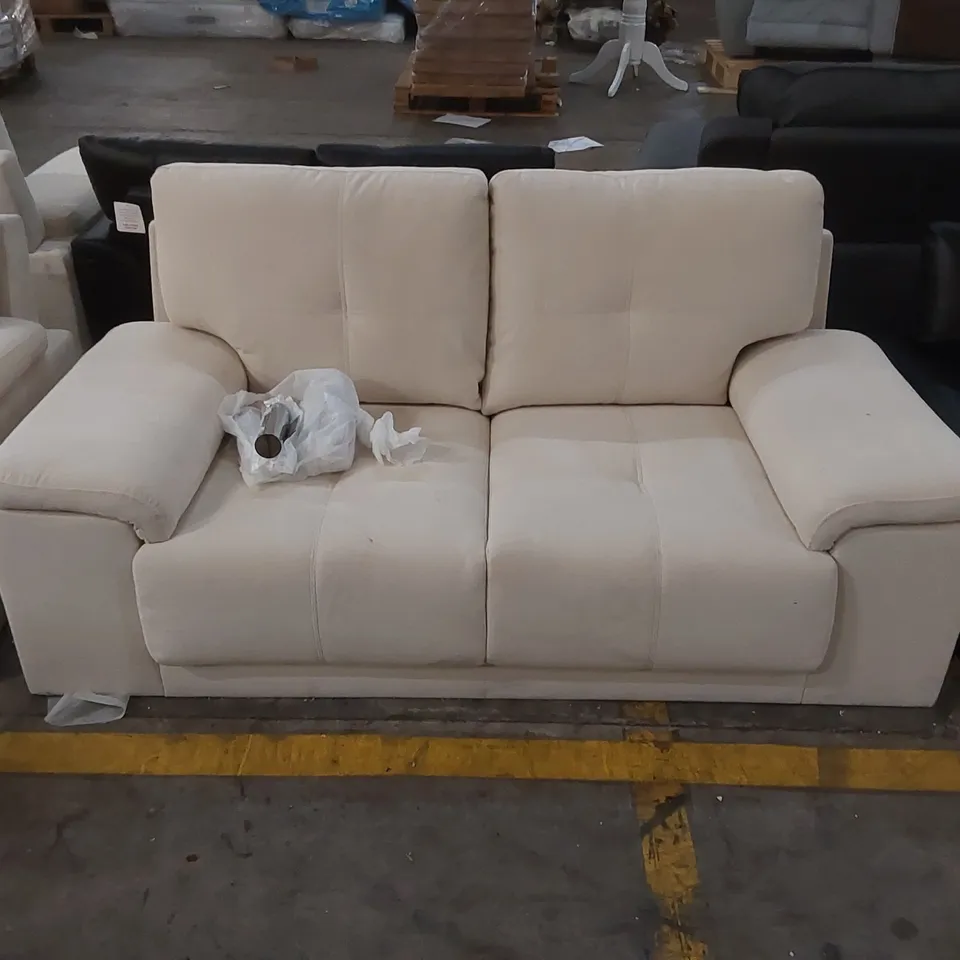 QUALITY DESIGNER KANSAS 2 SEATER SOFA, IVORY CLASSIC PLUSH FABRIC