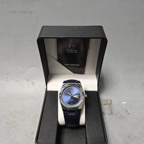  ERNEST FERDINAND WATCH – DAY DATE CALENDAR DIAL – LEATHER STRAP – 3ATM WATER RESISTANT - GIFT BOX