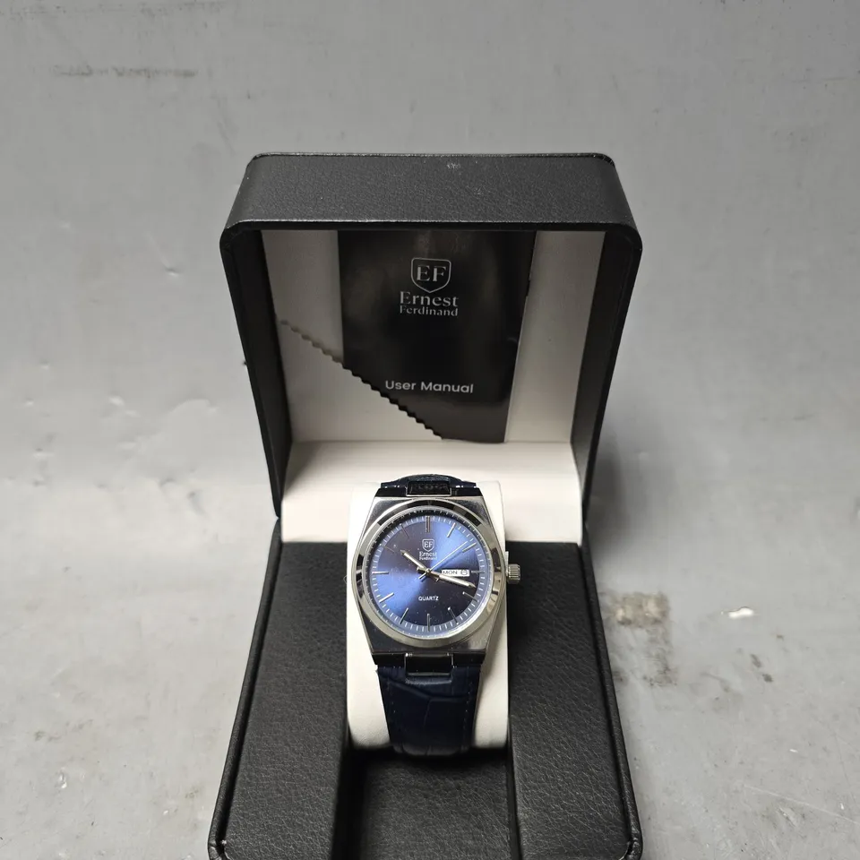  ERNEST FERDINAND WATCH – DAY DATE CALENDAR DIAL – LEATHER STRAP – 3ATM WATER RESISTANT - GIFT BOX