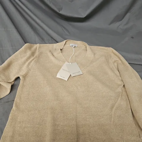 JIGSAW LINEN V-NECK SLOUCHY JUMPER – SAND – SMALL