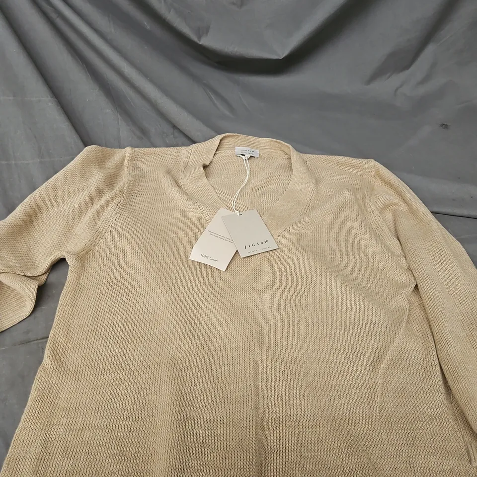 JIGSAW LINEN V-NECK SLOUCHY JUMPER – SAND – SMALL