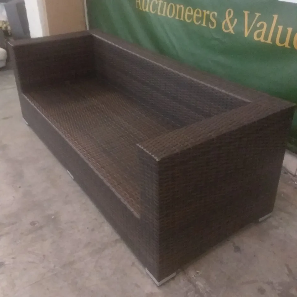 RATTAN EFFECT 3 SEATER GARDEN SOFA BROWN