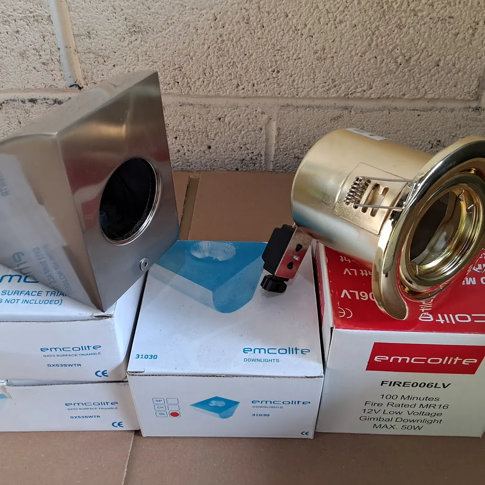 PALLET CONTAINING 13 MULTIPACK BOXES OF ASSORTED LIGHTING ITEMS INCLUDES ASSORTED EMCOLITE DOWNLIGHTS
