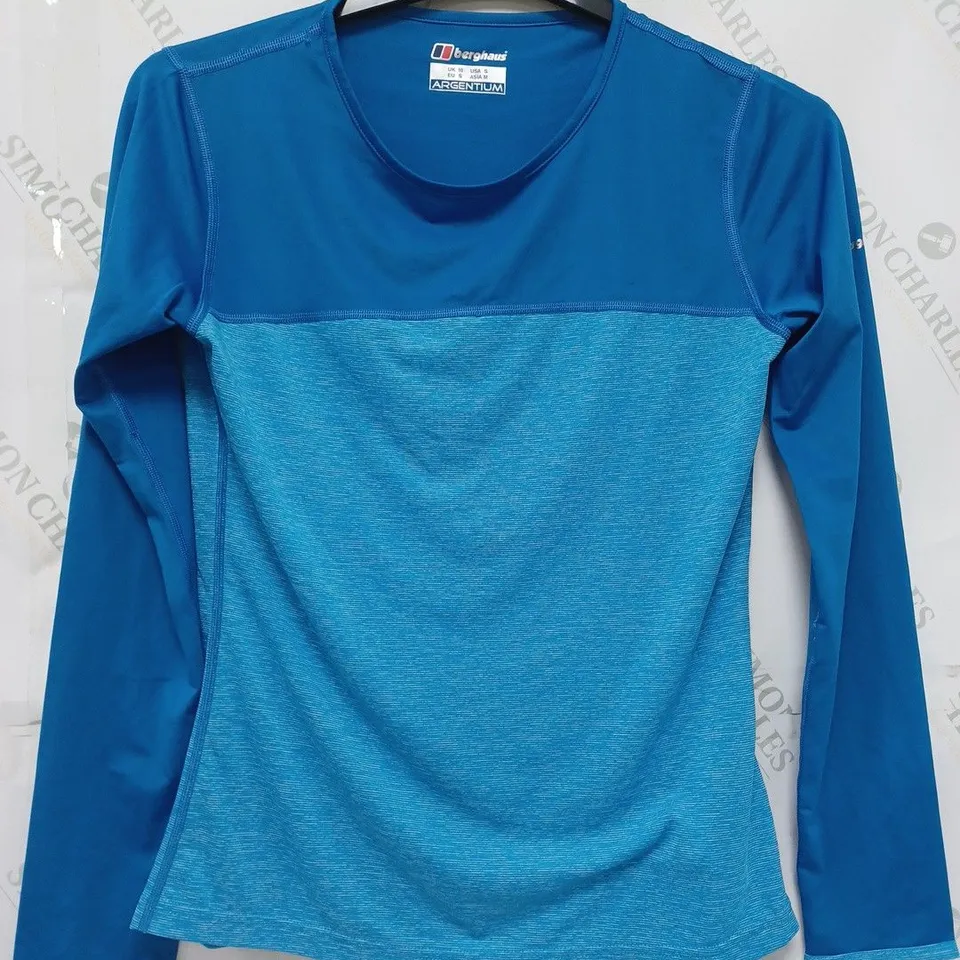 BERGHAUS WOMENS VOYAGER TECH TEE LONG SLEEVE CREW IN BLUE - SIZE 10