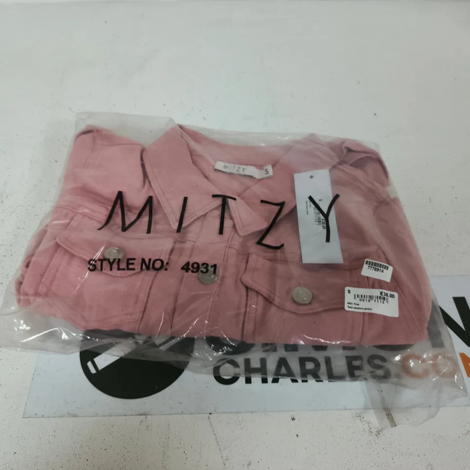 BOX OF APPROXIMATELY 35 ASSORTED CLOTHING ITEMS TO INCLUDE: MITZY PINK JEAN JACKET