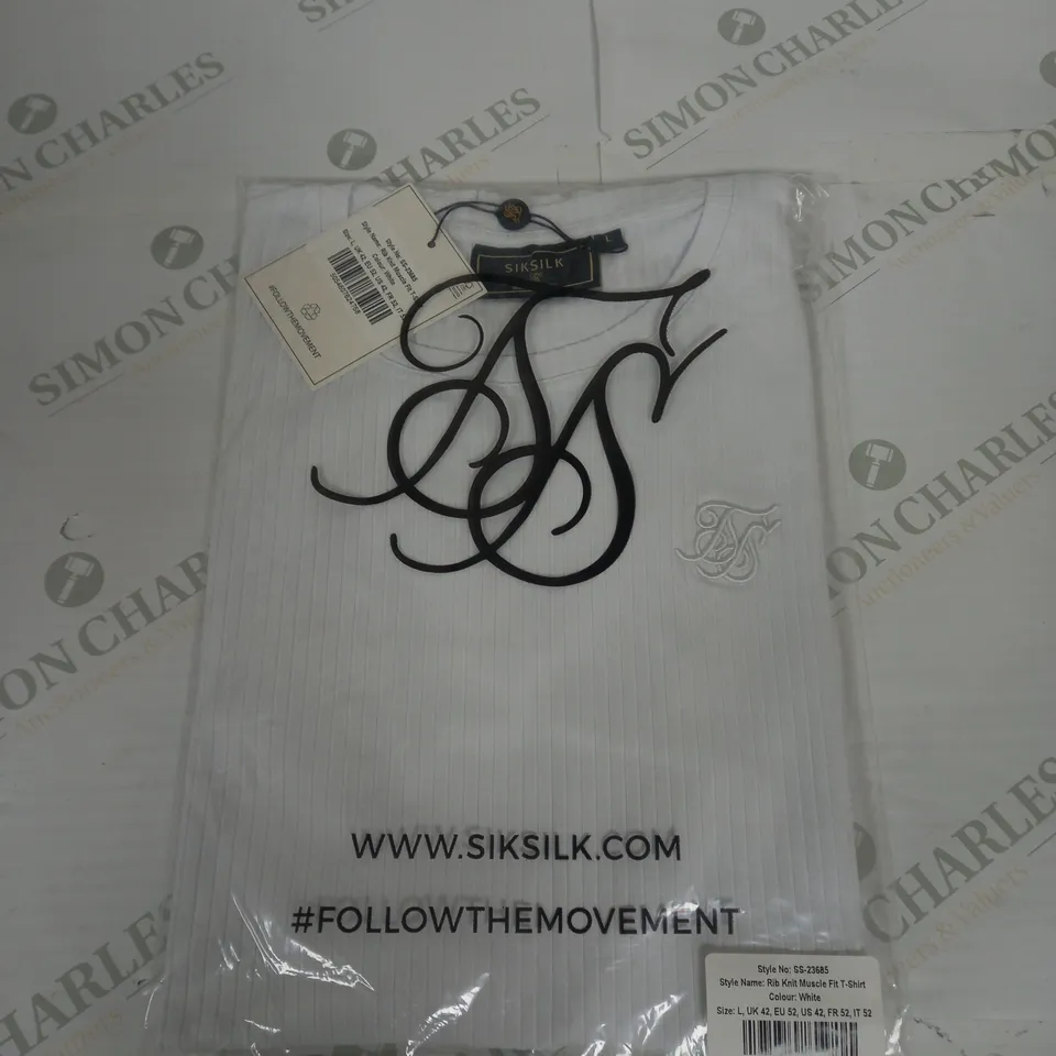 BAGGED SIKSILK RIB KNIT MUSCLE FIT T-SHIRT SIZE L