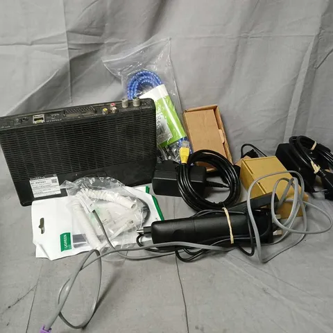 APPROXIMATELY 12 ASSORTED HOUSEHOLD ITEMS TO INCLUDE TV STICK, ROUTERS, CABLES, ETC