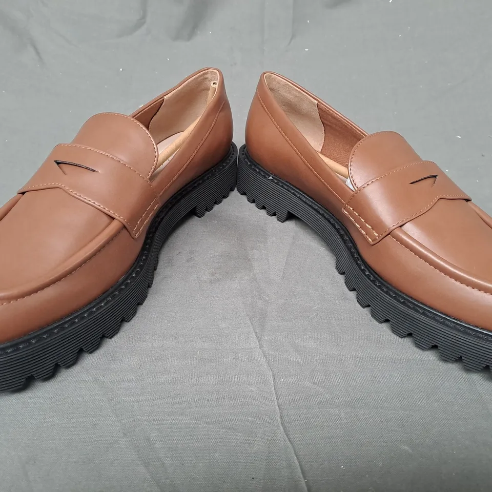 BOXED PAIR OF CHARLES & KEITH LOAFERS IN BROWN EU SIZE 38