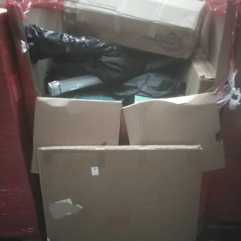 PALLET OF ASSORTED HOUSEHOLD GOODS AND PRODUCTS TO INCLUDE; BLINDS, BOXED FURNITURE ETC