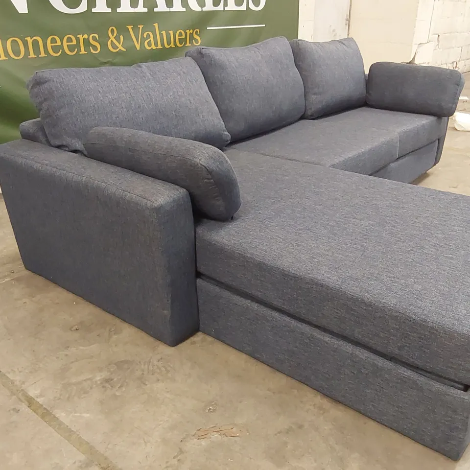 QUALITY DESIGNER CORNER CHAISE SOFA BED - BLUE FABRIC