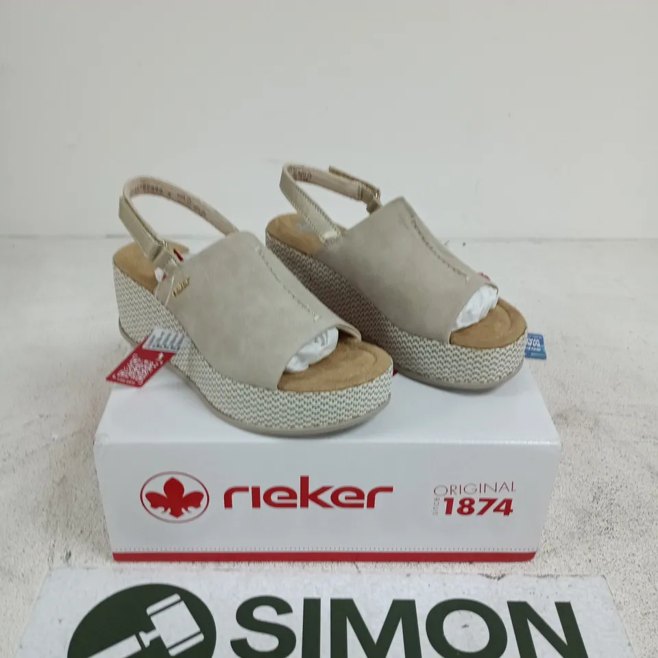 RIEKER MULE WEDGE SANDAL BEIGE SIZE 4