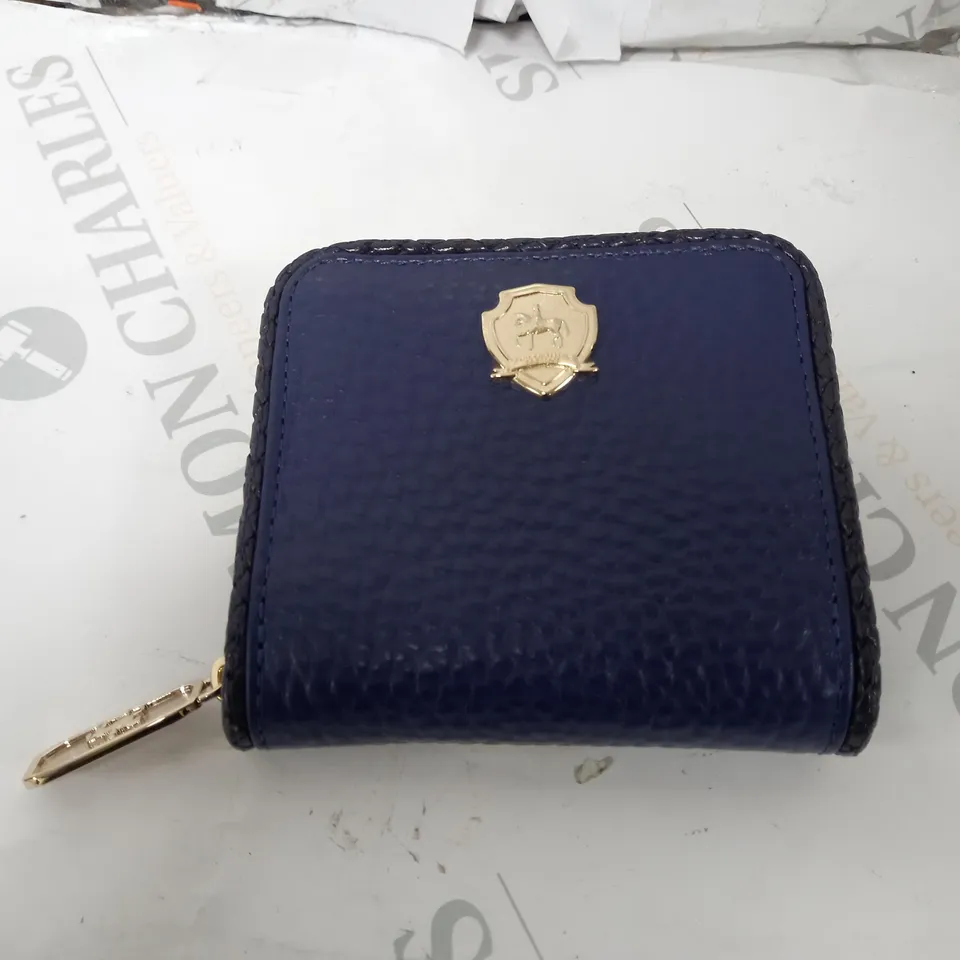 PAUL COSTELLOE BRAIDED LEATHER SMALL BOXED PURSE IN NAVY