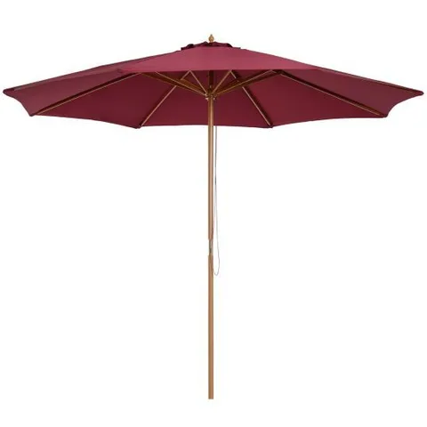 BOXED OUTSUNNY 3M GARDEN PARASOL WITH ROPE PULLEY MECHANISM AND 8 RIBS - WINE RED (1 BOX)