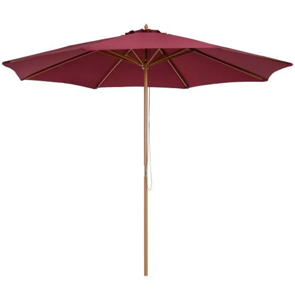 BOXED OUTSUNNY 3M GARDEN PARASOL WITH ROPE PULLEY MECHANISM AND 8 RIBS - WINE RED (1 BOX)