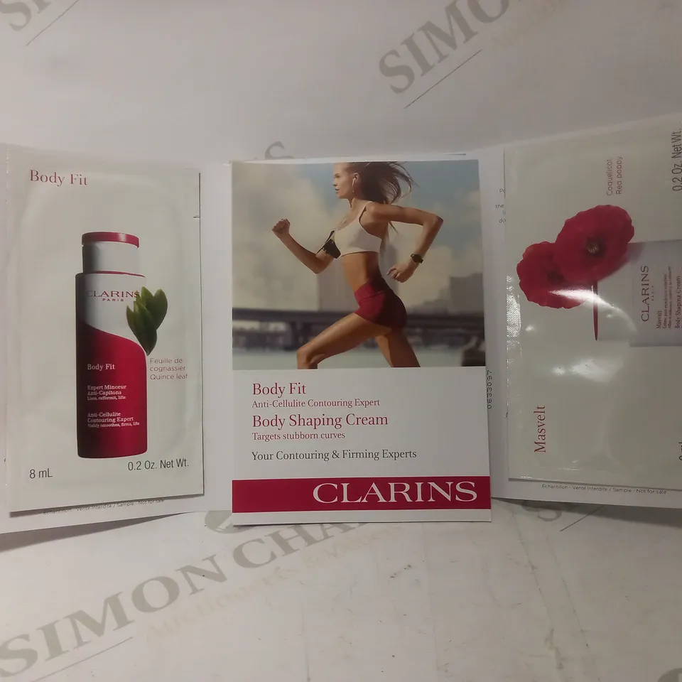BOX OF APPROX 50 CLARINS BODY FIT AND BODY SHAPING CREAM 8ML 