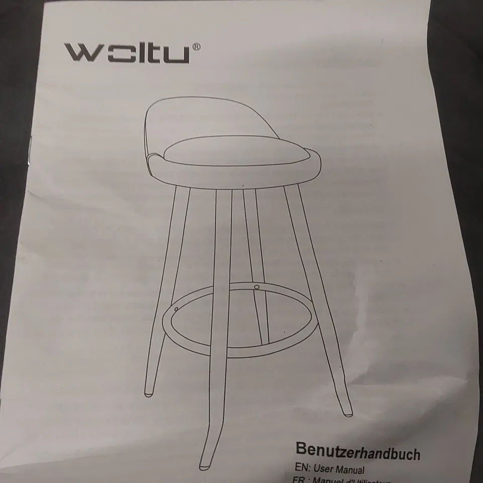 BOXED BAR STOOLS SET OF 2 VELVET SEATS