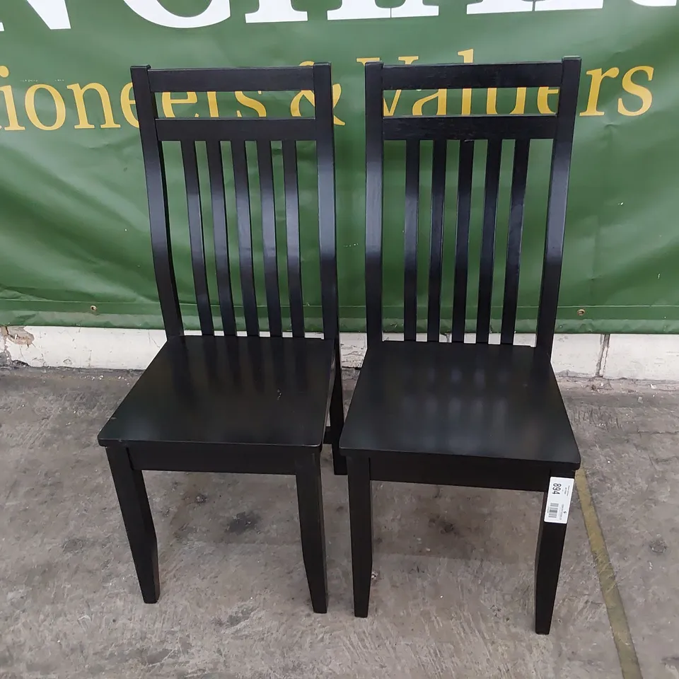 PAIR OF BLACK PAINTED WOODEN DINING CHAIRS 