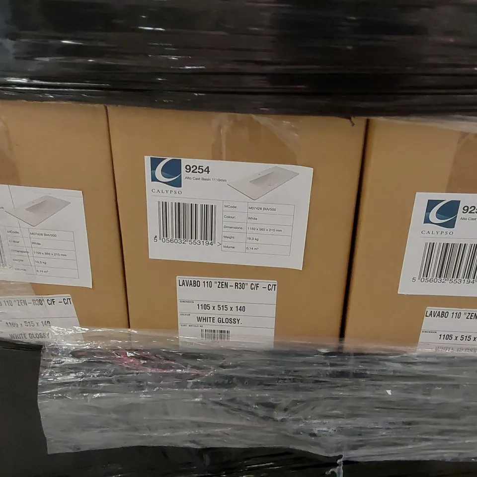 PALLET CONTAINING APPROXIMATELY 14x BOXED CALYPSO BATHROOM BASINS 