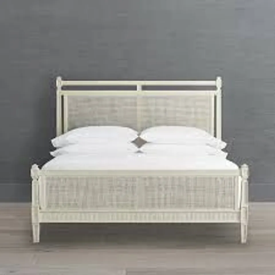 BRAND NEW BOXED HOMES DIRECT 365 MARION WHITE FRENCH CANE KING BED (4 BOXES)