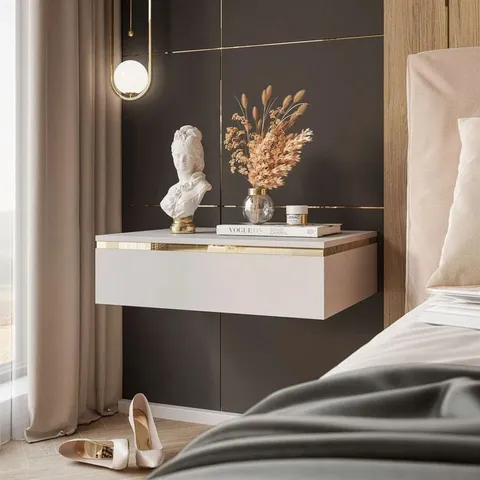 BOXED 48CM W MANUFACTERED WOOD BEDSIDE TABLE