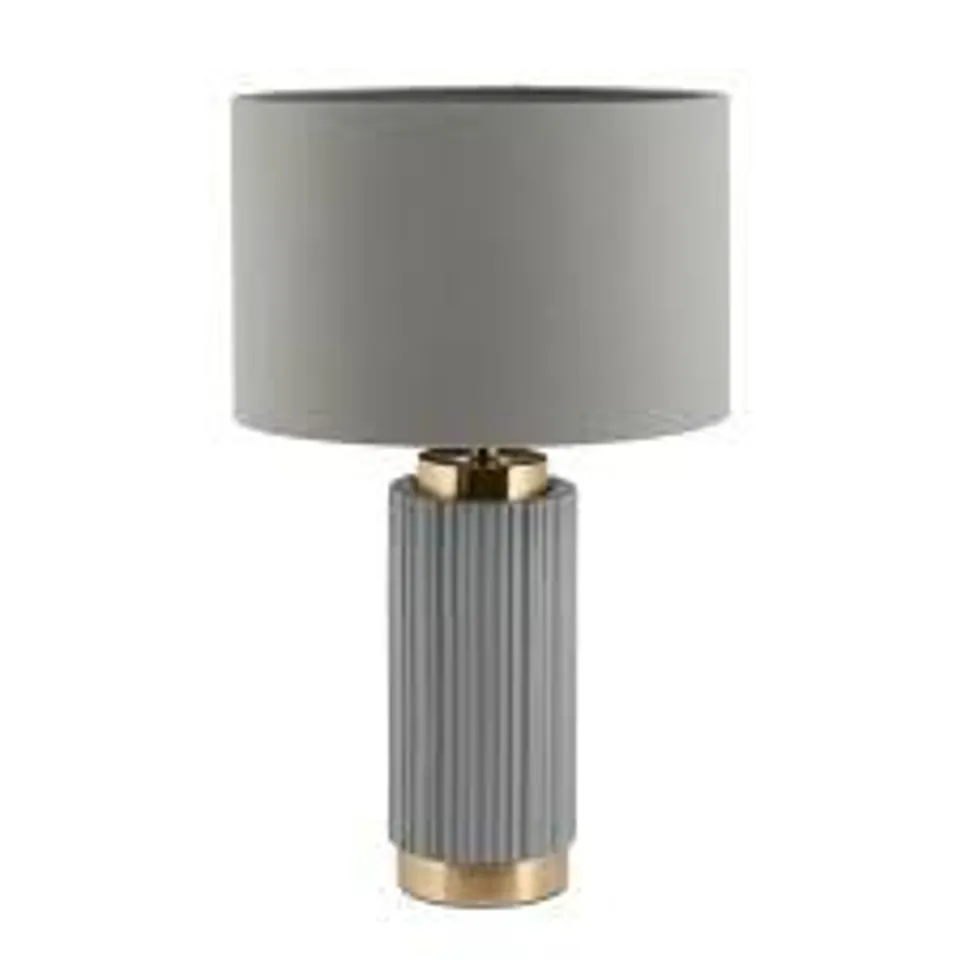 BOXED IONIC GREY TEXTURED CERAMIC AND GOLD METAL TABLE LAMP