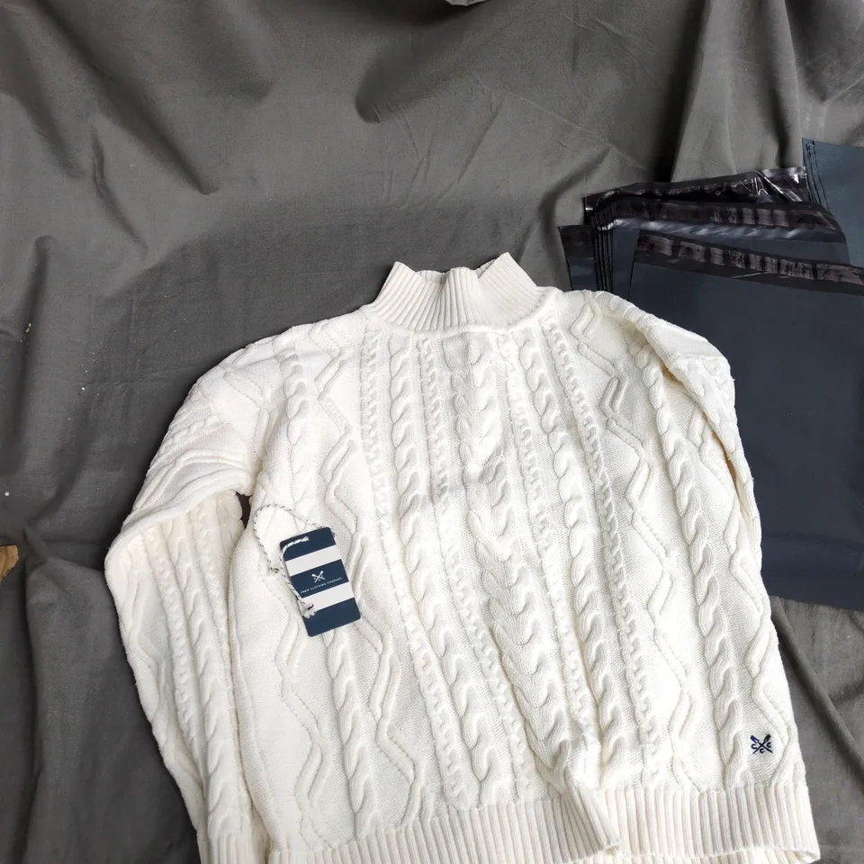 CREW CLOTHING COMPANY MALLOW HIGH NECK MULTI CABLE JUMPER – UK SIZE 12