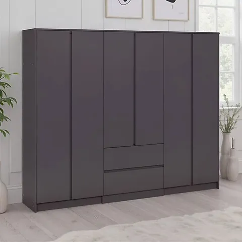 BOXED MALVERN 6 DOOR 2 DRAWER WARDROBE - GREY (5 BOXES)