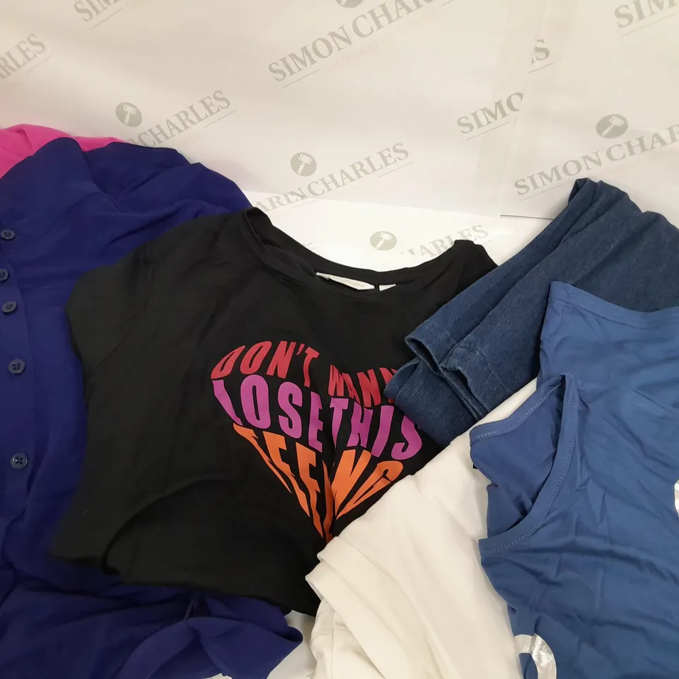 A BOX OF ASSORTED  CLOTHING ITEMS DIFFERENT SIZES AND COLOURS 