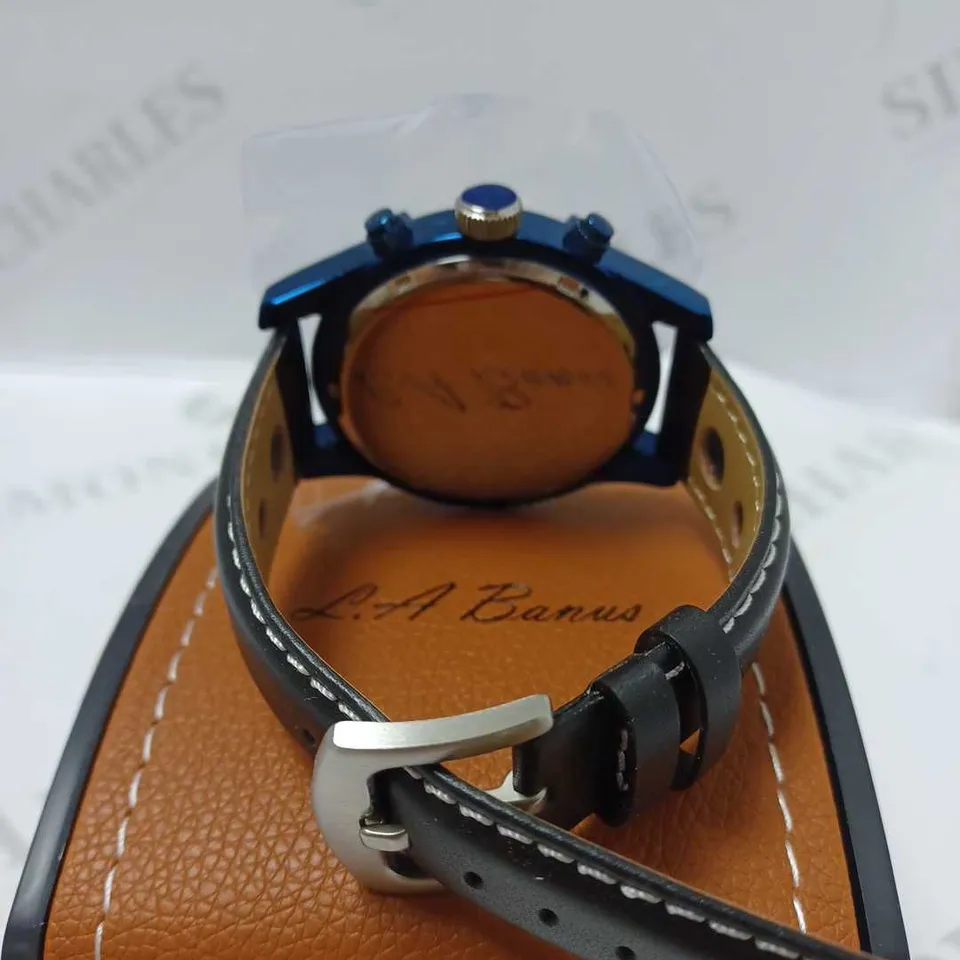 LA BANUS CHRONOGRAPH TRIPLE DIAL ROPE BEZEL LEATHER STRAP WRISTWATCH 