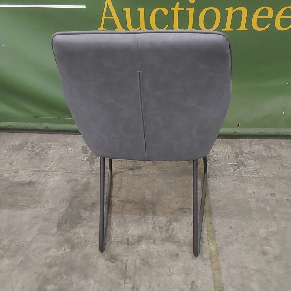 DESIGNER GREY LEATHER UPHOLSTERED DINING CHAIR 