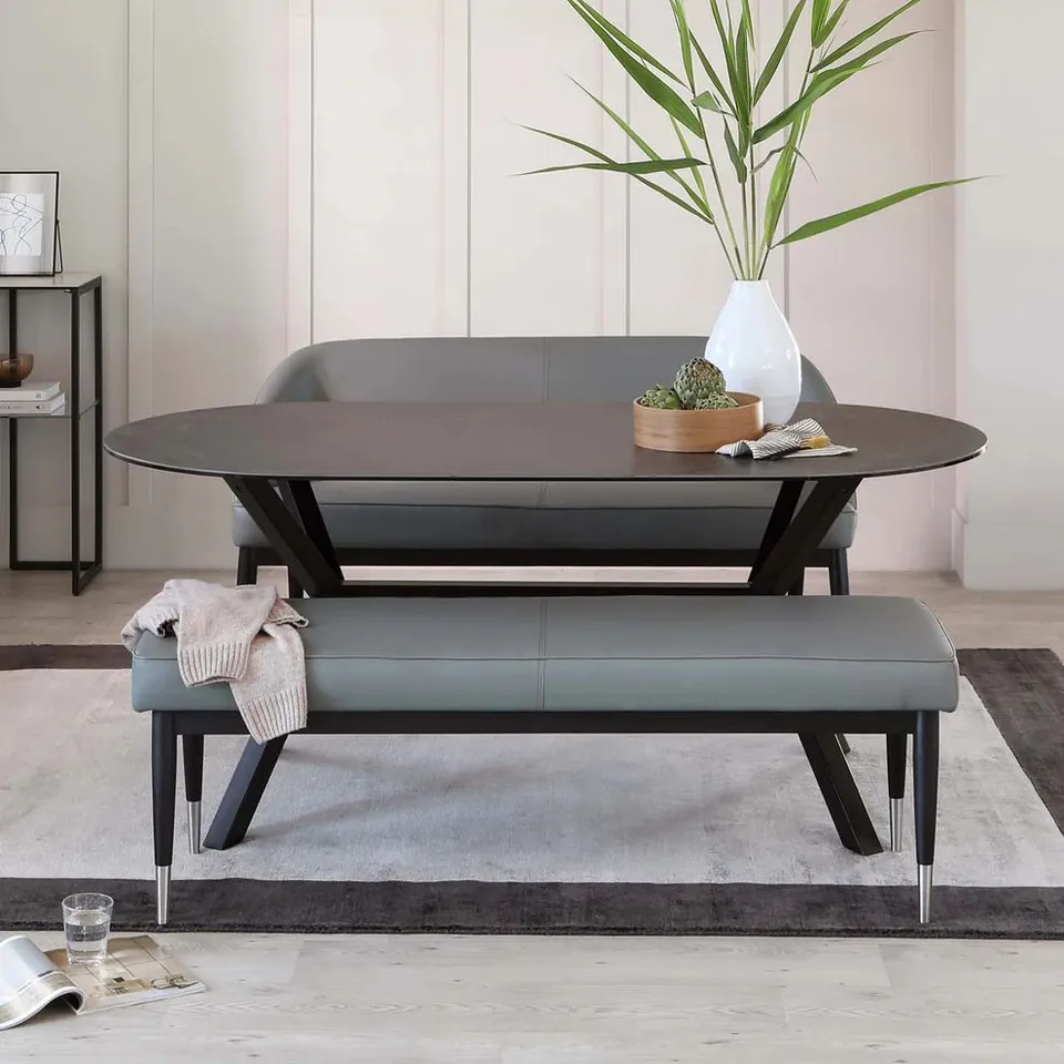BOXED DANETTI CLOVER MID GREY FAUX LEATHER BENCH WITHOUT BACKREST