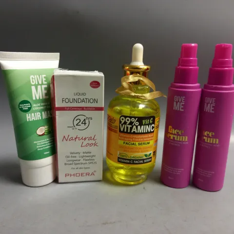 5 ASSORTED HEALTH AND BEAUTY PRODUCTS TO INCLUDE O'CARLY FACIAL SERUM, GIVE ME FACE SERUM, PHOERA LIQUID FOUNDATION