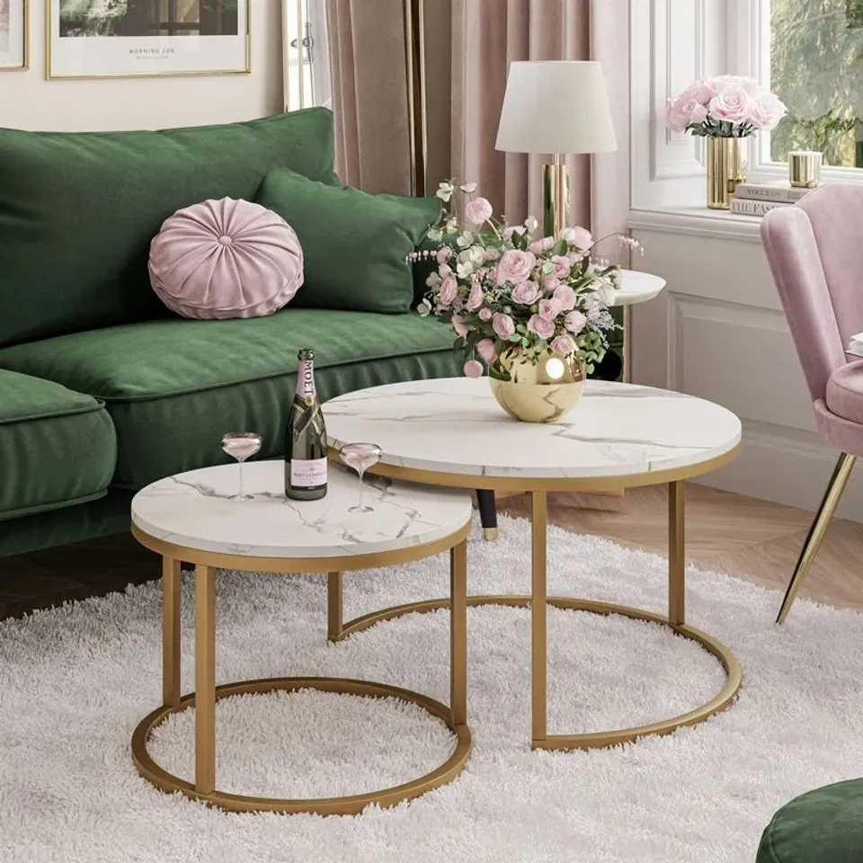 BOXED AUBURTA COFFEE TABLE - WHITE/GOLD (1 BOX)
