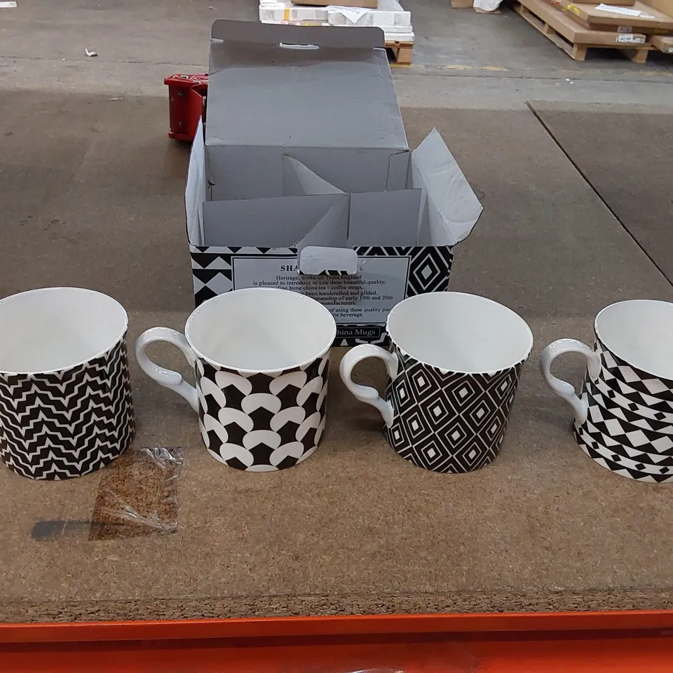 BOXED SHADES OF BLACK LARGE ENGLISH FINE BONE CHINA SET OF 4 CUPS (1 BOX)