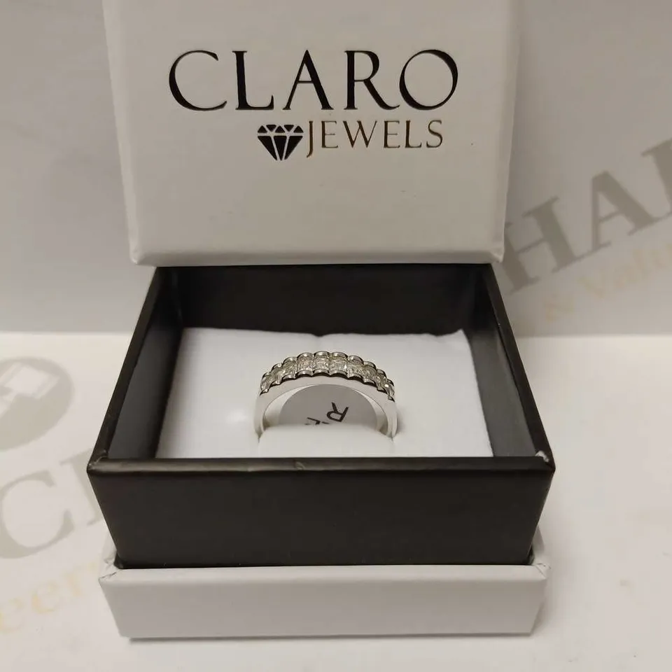 CLARO JEWELS 925 STERLING SILVER 10 BAGUETTES CZ HALF ET RING - SIZE R