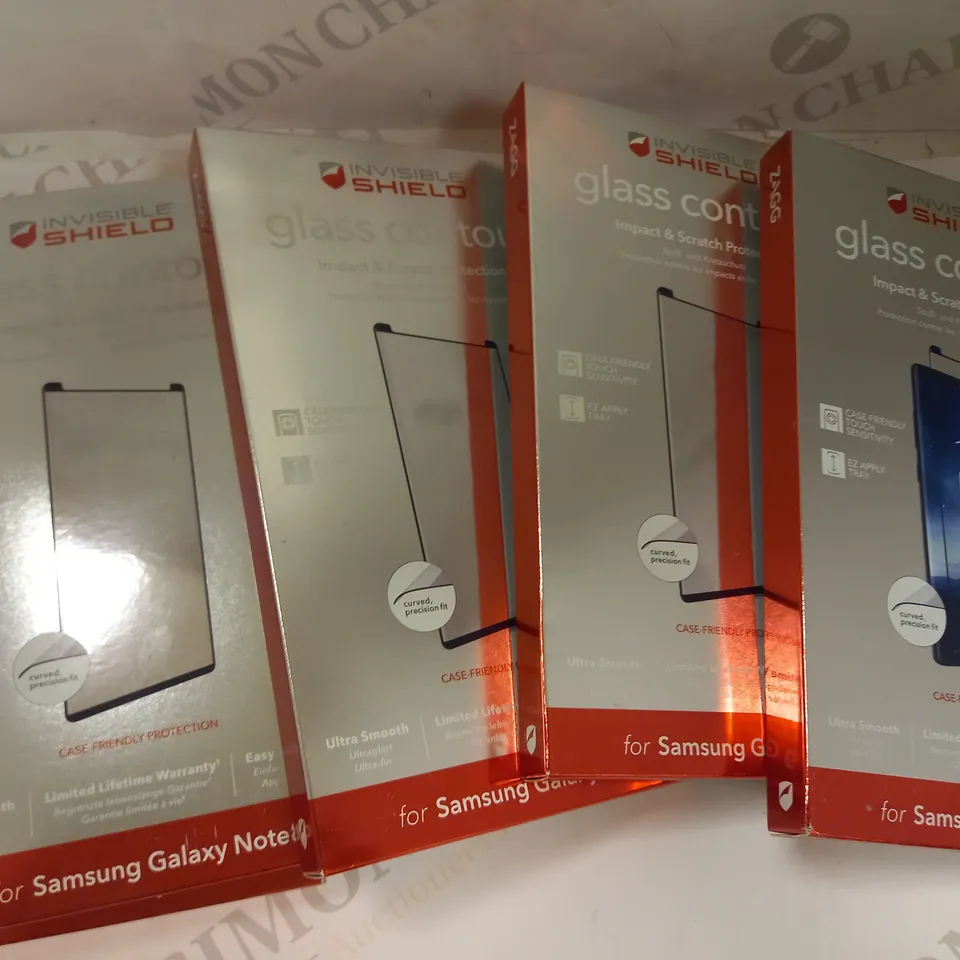 LOT OF APPROXIMATELY 5 ASSORTED INVISIBLE SHIELD GLASS CONTOUR IMPACT & SCRATCH PROTECTION FOR SAMSUNG GALAXY NOTE 8