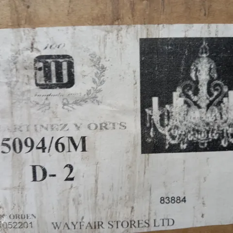 BOXED MARTINEZ Y ORTS 6 LIGHT CRYSTAL CHANDELIER 