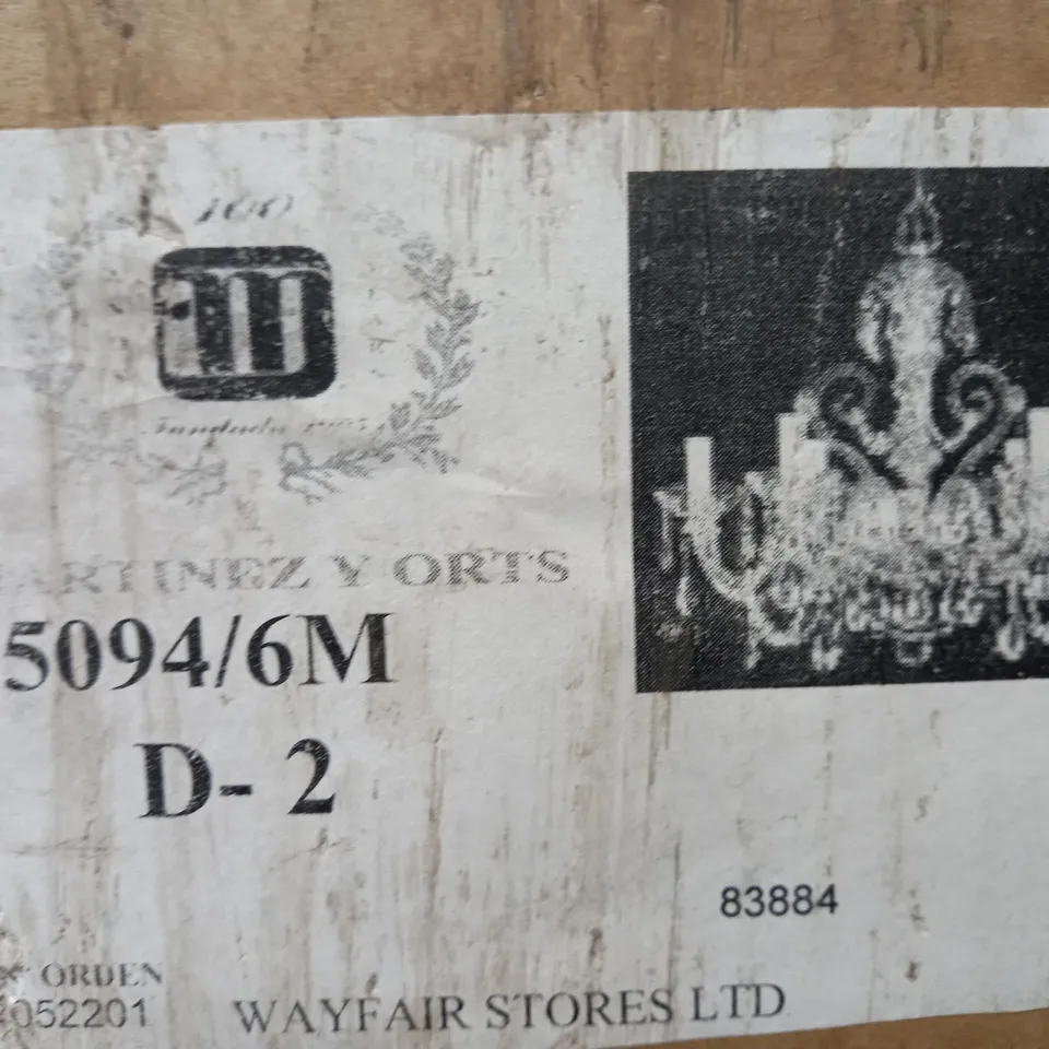 BOXED MARTINEZ Y ORTS 6 LIGHT CRYSTAL CHANDELIER