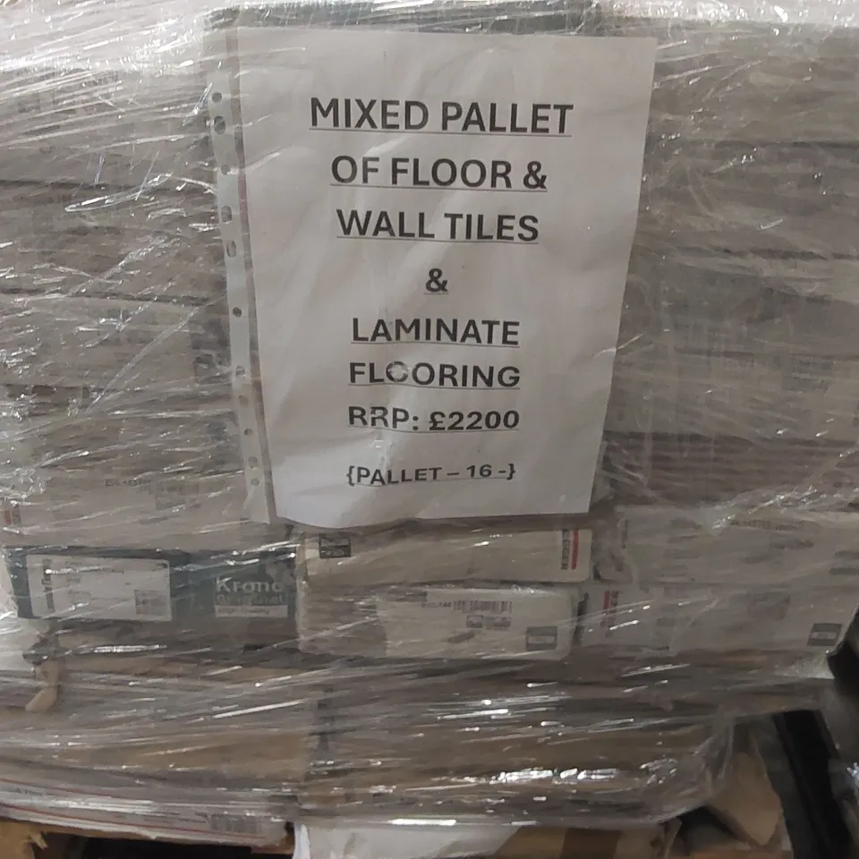 PALLET CONTAINING A LARGE QUANTITY OF ASSORTED FLOOR & WALL TILES & LAMINATE FLOORING