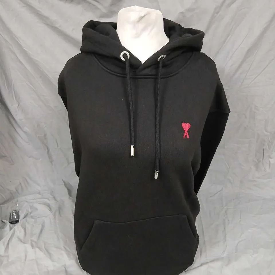 AMI ALEXANDRE MATTIUSSI PARIS BLACK HOODIE WITH HEART LOGO SIZE M