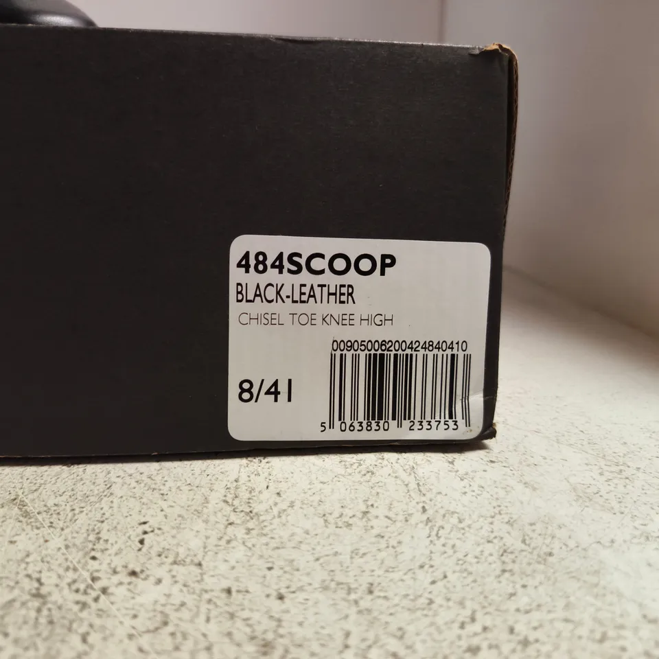 DUNE LONDON BLACK LEATHER KNEE-HIGH BOOTS – BOXED, UK 8