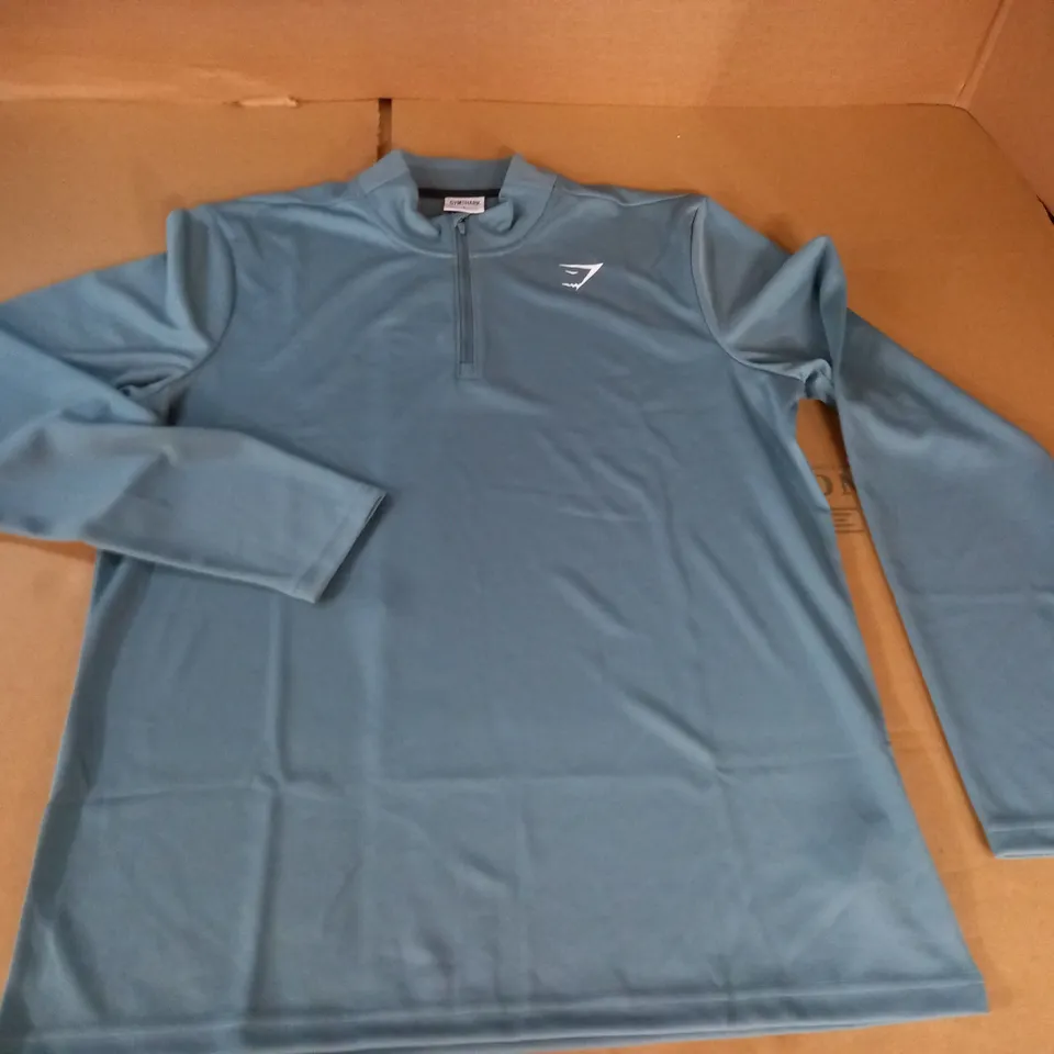 GYMSHARK 1/4 ZIP TEAL TOP - L