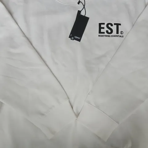 ESTABLISHED CORE LONG SLEEVE SWEATSHIRT IN OFF WHITE SIZE LARGE