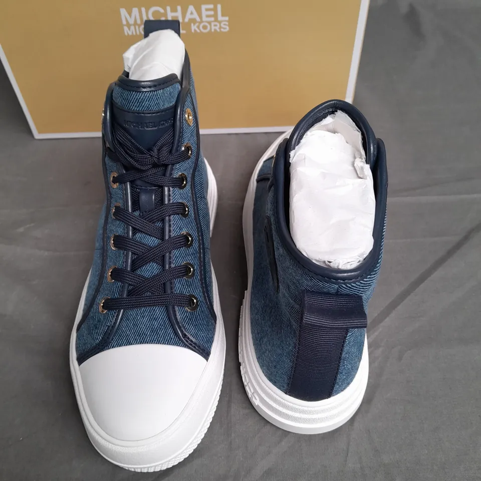 BOXED PAIR OF MICHAEL KORS DENIM HI-TOPS - US 8.5M
