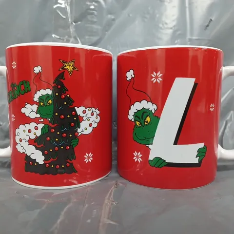 ASSORTMENT OF APPROXIMATELY 8 "L" INITIALLED FESTIVE THEMED THE GRINCH MUGS IN RED